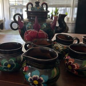 Vintage Red Clay Tea Pot | Terra Cotta Pottery Tea Pot with Tea Cups |